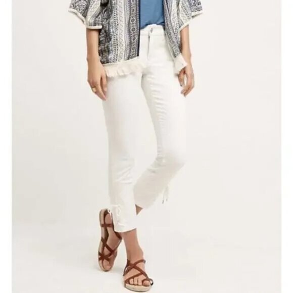 Anthropologie Jeans 29 Pilcro and Letterpress Stet Lace Up Ivory White - Picture 2 of 3